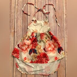 Floral Halter High-Low Dress in Cream and Red